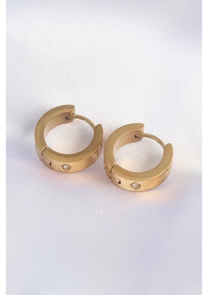 316L Çelik Gold Renk Zirkon Taşlı Minimal Model Halka Küpe fiyatları
