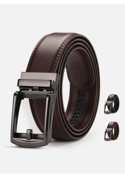Kahverengi Otomatik Tokalı Takım Elbıse Deliksiz Klasik Erkek Kemeri