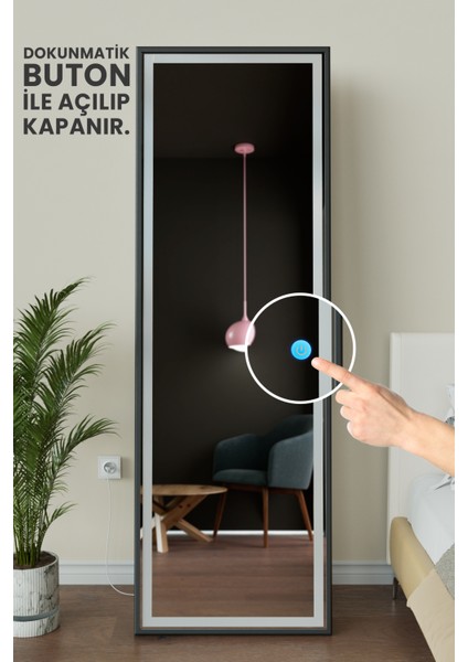 LED Işıklı Boy Aynası Lazer Kumlamalı 60X180 cm modelleri