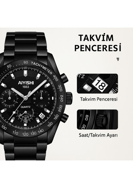 Aıyıshı Erkekler Için Lüks Iş Kuvars Saati | Su Geçirmez | Aydınlık Ibreler ve Işaretleyiciler | Tarih Göstergesi | Çinko Alaşım Kasa V