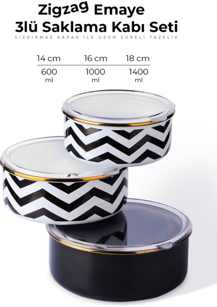 Zigzag Emaye 3lü Saklama Kabı Seti 14 | 16 | 18 cm