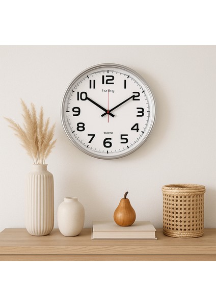 Krom Renk Çerçeveli Duvar Saati 28 cm 241865