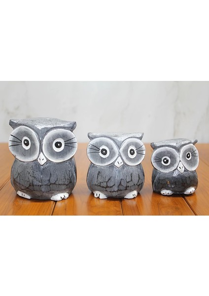 Ahşap 3'lü Baykuş Seti Model 2