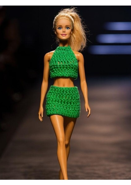 Barbie Bebek Için El Örgüsü Ikili Kombin – Kısa Üst ve Mini Etek Takımı fiyatları