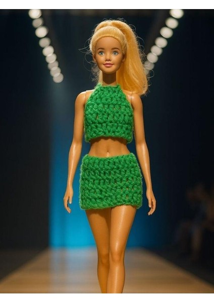 Barbie Bebek Için El Örgüsü Ikili Kombin – Kısa Üst ve Mini Etek Takımı modelleri