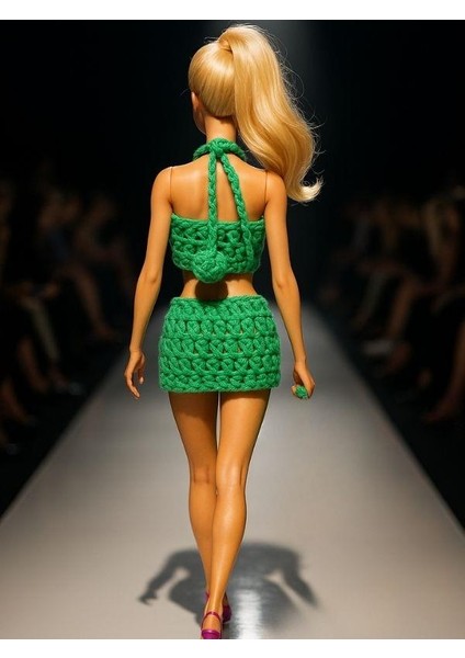 Barbie Bebek Için El Örgüsü Ikili Kombin – Kısa Üst ve Mini Etek Takımı fırsatları