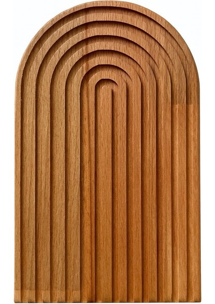 Ahşap Oymalı Yarım Gökkuşağı Dekoratif Sunum Tepsisi | Sunumluk Koyu Renk 23X14CM