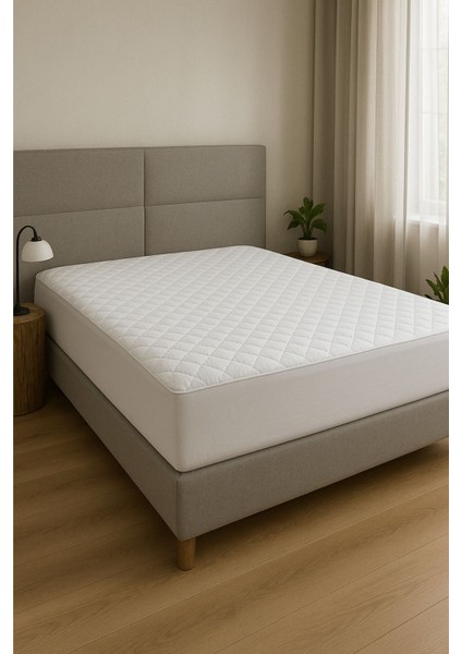 Yatak Alezi Pamuklu Kapitone Fitted Full Kenar Sıvı Geçirmez Yatak Koruyucu Beyaz