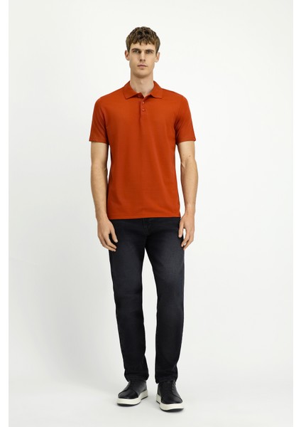 Polo Yaka Regular Fit Nakışlı Pamuklu Tişört