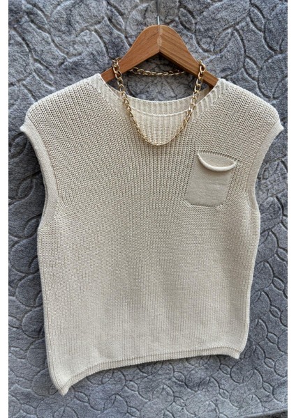 Kadın Ekru %100 Organik Pamuk Salaş Selanik Örgü Triko Süveter 1503 modelleri