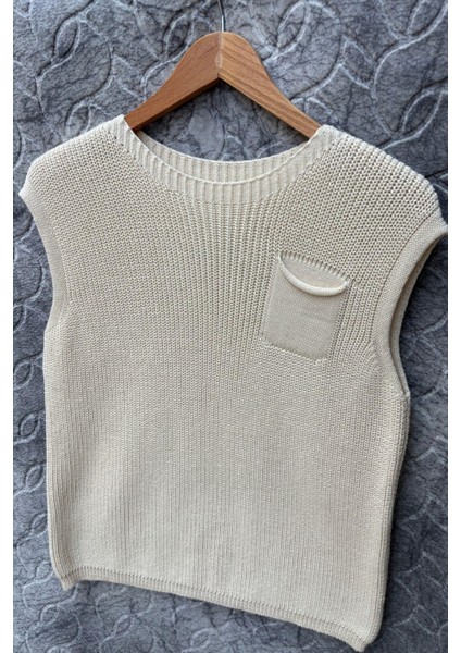 Kadın Ekru %100 Organik Pamuk Salaş Selanik Örgü Triko Süveter 1503 fırsatları