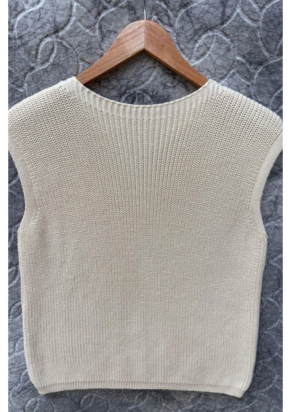 Kadın Ekru %100 Organik Pamuk Salaş Selanik Örgü Triko Süveter 1503 indirimleri