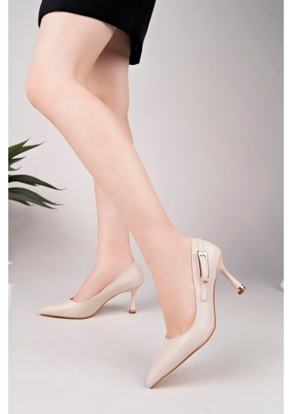 Ten Cilt Yandan Gold Tokalı Günlük Şık Stiletto modelleri