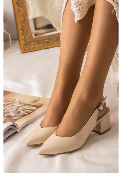 Nude Cilt Kadın Şık Günlük Rahat Kısa Topuklu Ayakkabı Arkası Açık Topuk Boyu 5cm fiyatları
