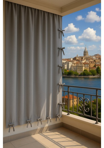 Balkon Perdesi Bağcıklı Ölçü Seçenekli Gri