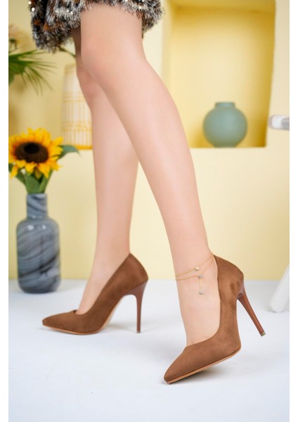 Rahat ve Şık 11 cm Topuklu Stiletto Kahve Süet Kadın Ayakkabı B Kahve Süet fiyatları