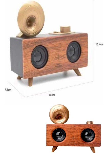 Bluetooth Nostalji Speaker Radyo Gramofon Ahşap Renk Vintage