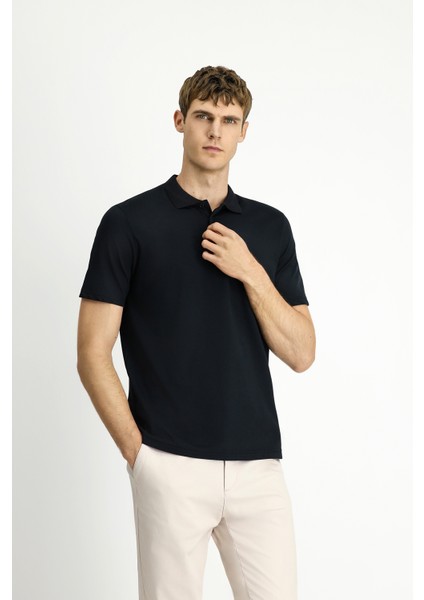 Polo Yaka Regular Fit Nakışlı Pamuklu Tişört