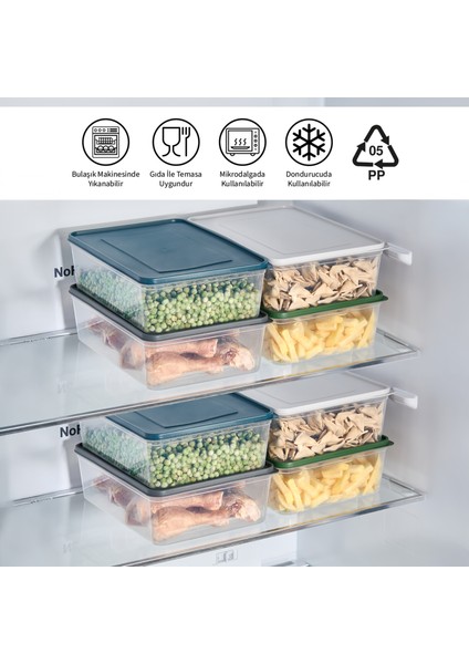6 Adet 1,3 Litre ve 3 Adet 4 Litre Freshkeep Buzdolabı Organizer Mikrodalga ve Difrize Uygun Saklama Kabı