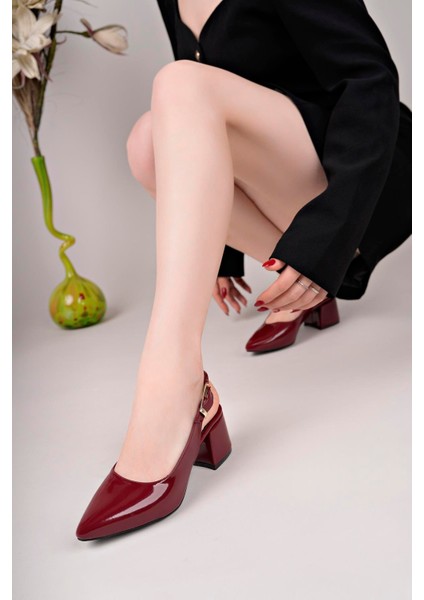 Kadın Alçak Topuklu Taşlı Ayakkabı 5 cm Topuk Kırmızı Cilt modelleri