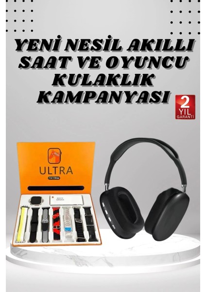 Kulak Üstü Kulaklık Pro9 ve Yeni Nesil Akıllı Saat Android ve Ios Uyumlu Anc Özelliği