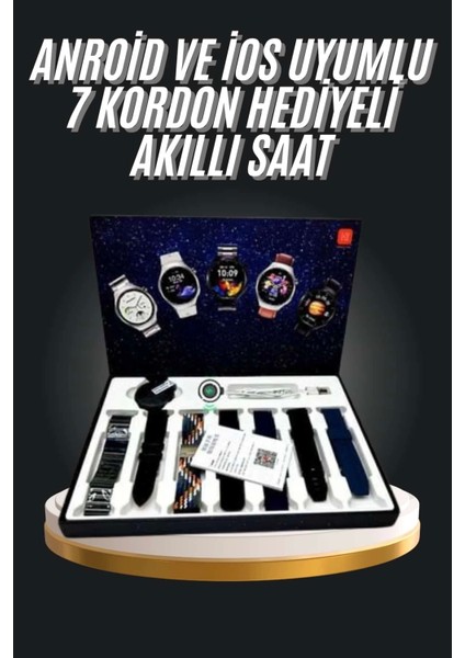 7 Kordonlu Akıllı Saat Siyah Kasa Dokunmatik Ekran Uyku ve Sağlık Takibi