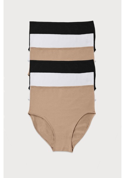 Kadın Siyah Beyaz Ten 6 lı Paket Modal Dar Kalıp Extra Yüksek Bel Slip Külot 1955