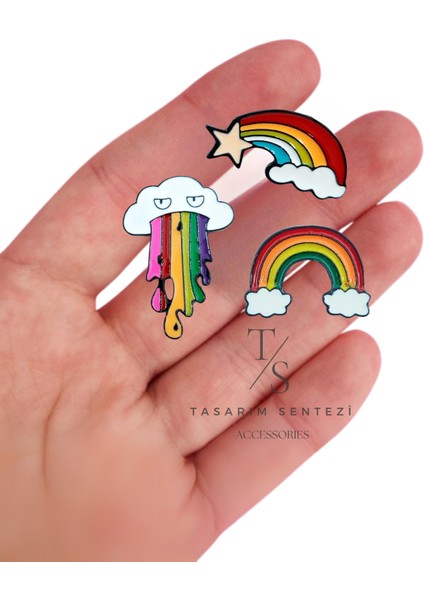 Rozet Metal Broş Gökkuşağı Bulut Yıldız Renkli Yaka Okul Çanta Kıyafet Şapka Takı modelleri