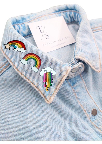 Rozet Metal Broş Gökkuşağı Bulut Yıldız Renkli Yaka Okul Çanta Kıyafet Şapka Takı fırsatları