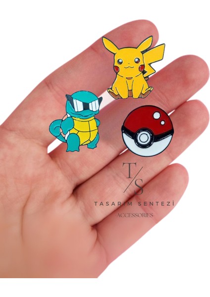 Rozet Metal Broş 3'lü Pokemon Pikachu Squirtle Poke Topu Yaka Okul Çanta Kıyafet Şapka Takı modelleri