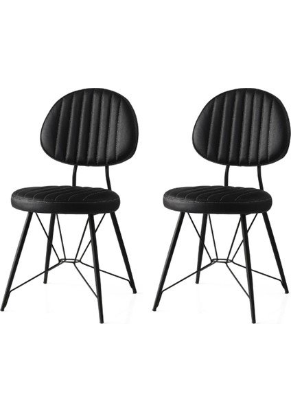 2 Adet Ahtapot Sandalye Siyah Suni Deri Siyah Metal Iskelet