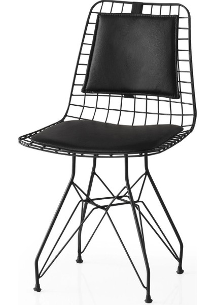 2 Adet Sırtlı Tel Sandalye Siyah Suni Deri Siyah Metal Iskelet modelleri