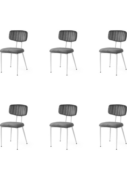 6 Adet Pınar Sandalye Babyface Kumaş Beyaz Metal Iskelet