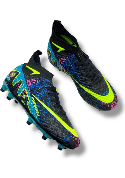 Çoraplı Krampon Siyah Turkuaz Sarı Desenli