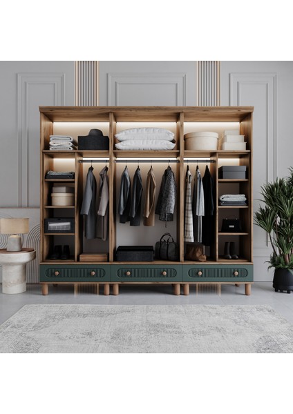 Milen 6 Kapaklı Çekmeceli Gardırop Tamamı MDF (Yeşil)