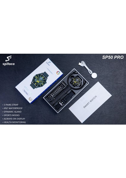 SP50 Pro Android-Ios Uyumlu Bildirim Görme Konuşma Özellikli Akıllı Saat + 3 Kordon