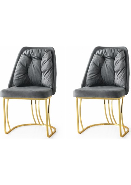 2 Adet Neşe Sandalye Babyface Kumaş Zen Gold Metal Ayak