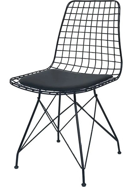 4 Adet Tel Sandalye Siyah Suni Deri Siyah Metal Iskelet fiyatları