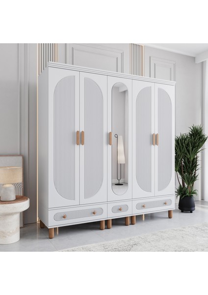 Milen 5 Kapaklı Çekmeceli Gardırop Tamamı MDF (Beyaz) fiyatları