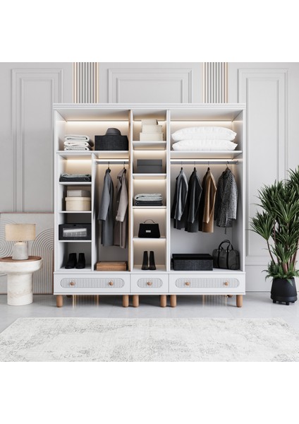 Milen 5 Kapaklı Çekmeceli Gardırop Tamamı MDF (Beyaz) modelleri