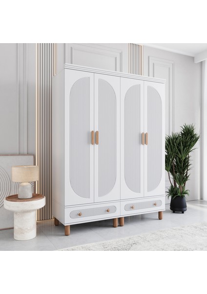 Milen 4 Kapaklı Çekmeceli Gardırop Tamamı MDF (Beyaz) fiyatları