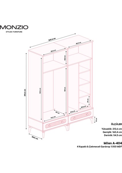 Milen 4 Kapaklı Çekmeceli Gardırop Tamamı MDF (Beyaz) fırsatları
