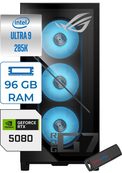 Rog G700 Intel Core Ultra 9 285K Aı 96GB Ddr5 Ram 4tb SSD 16GB/RTX5080 WIN11PRO Masaüstü Bilgisayar A700P545