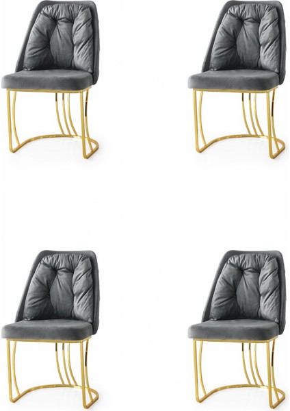 4 Adet Neşe Sandalye Babyface Kumaş Zen Gold Metal Ayak