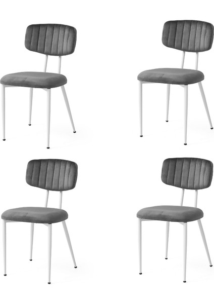 4 Adet Pınar Sandalye Babyface Kumaş Beyaz Metal Iskelet