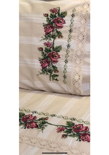 %100 Organik Pamuklu Vintage Kanaviçeli Nevresim Takımı fiyatları