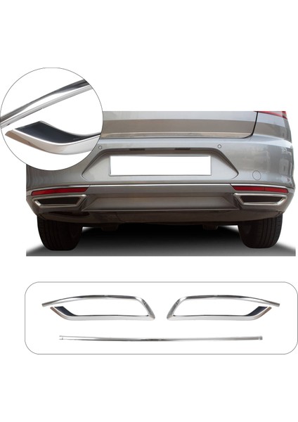 Volkswagen Passat B8.5 Uyumlu 2019 ve Üzeri Egzoz Çıkış Kromu 3 Parça (Tek Çıkış) Paslanmaz Çelik