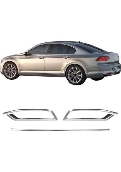 Volkswagen Passat B8.5 Uyumlu 2019 ve Üzeri Egzoz Çıkış Kromu 3 Parça (Tek Çıkış) Paslanmaz Çelik fiyatları