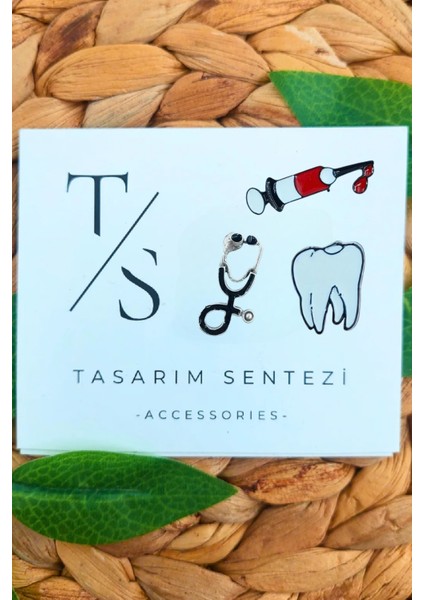 Rozet Metal Broş 3'lü Doktor Hemşire Steteskop Şırınga Iğne Diş Sağlık Yaka Okul Çanta Şapka Takı