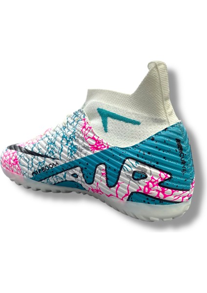 Yeni Model Çoraplı Halısaha Ayakkabı Beyaz Turkuaz Desenli modelleri